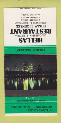 Matchbook Cover - Hellas Restaurant Deli Pizza Kingston ON 30 Strike