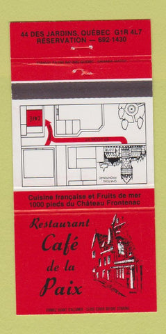 Matchbook Cover - Restaurant Cafe de la Paix Quebec QC 30 Strike