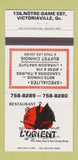 Matchbook Cover - L'Orient Restaurant Victoriaville QC 30 Strike