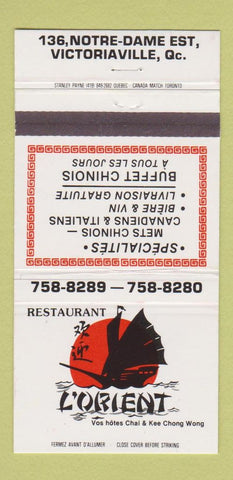 Matchbook Cover - L'Orient Restaurant Victoriaville QC 30 Strike