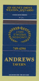 Matchbook Cover - Andrews Tavern Weston ON 30 Strike