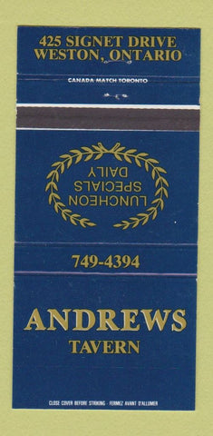 Matchbook Cover - Andrews Tavern Weston ON 30 Strike