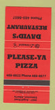 Matchbook Cover - David's Restaurant Pizza Edmonton AB 30 Strike