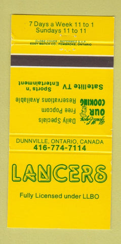 Matchbook Cover - Lancers Restaurant Dunnville ON 30 Strike