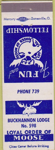Matchbook Cover - Matchbook Cover Moose Lodge Buckhannon WV