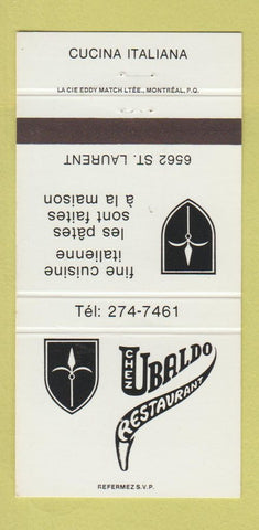 Matchbook Cover - Chez Baldo Restaurant Italian QC 30 Strike