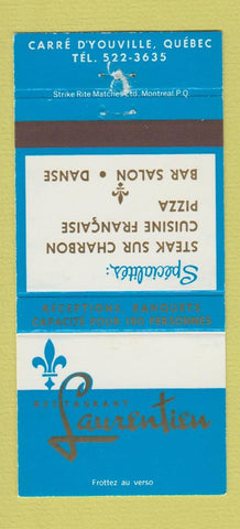 Matchbook Cover - Restaurnt Laurentien Carre D'Youville QC 30 Strike