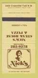 Matchbook Cover - Nick's Steak Pizza Canada WORN 30 Strike