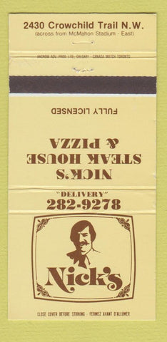 Matchbook Cover - Nick's Steak Pizza Canada WORN 30 Strike