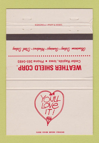Matchbook Cover Weather Shield Corp Cedar Rapids IA siding awning WEAR 40 Strike