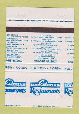 Matchbook Cover - Jack Baker's MISPRINT Highstown Toms River NJ 40 Strike