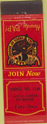 Matchbook Cover - Matchbook Cover Moose Lodge Perry IA