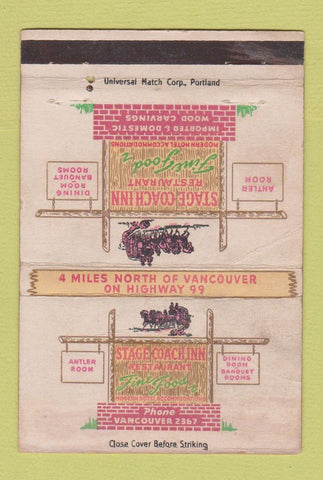 Matchbook Cover - Stage Coach Inn Restaurant Vancouver WA WORN 40 Strike