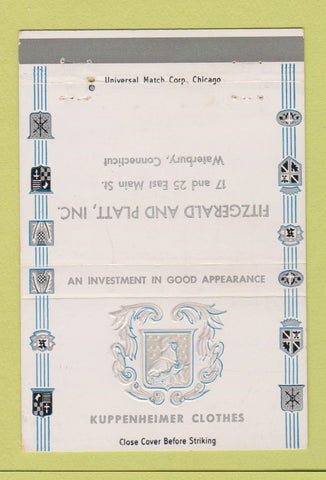 Matchbook Cover - Kuppenheimer Clothes Fitzgerald Platt Waterbury CT 40 Strike