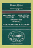 Matchbook Cover - Hunter's Restaurants Kentlands Rockville Potomac MD 40 Strike