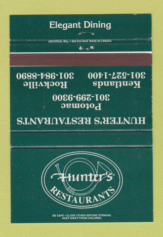Matchbook Cover - Hunter's Restaurants Kentlands Rockville Potomac MD 40 Strike