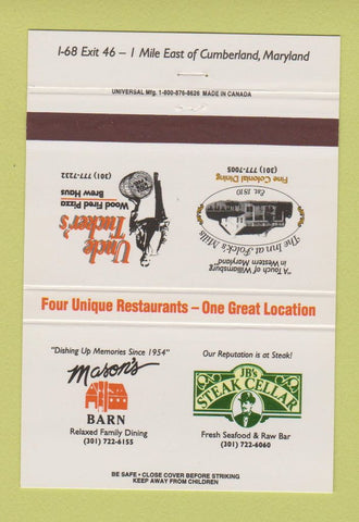 Matchbook Cover - Restaurants Cumberland MD Pizza Folck's Mills 40 Strike