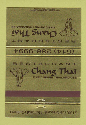 Matchbook Cover - Restaurant Chang Thai Montreal QC 40 Strike