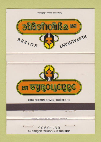 Matchbook Cover - La Tyrolienne Gomin QC 40 Strike