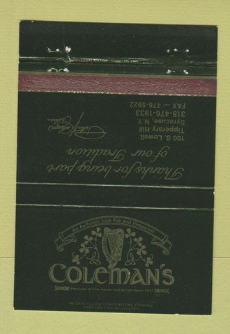 Matchbook Cover - Coleman's Irish Pub Syracuse NY WEAR 40 Strike