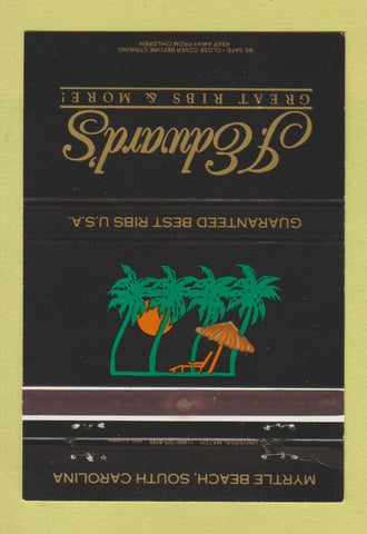 Matchbook Cover - J Edward's Ribs Myrtle Beach SC 40 Strike