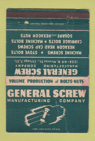 Matchbook Cover - General Screw Chicago IL WORN 40 Strike