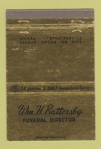 Matchbook Cover - Wm Battersby Funeral Home Philadelphia PA #1 40 Strike