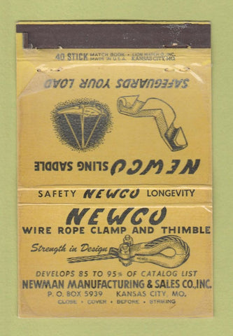Matchbook Cover - Newco Wire Rope Clamp Kansas City MO POOR 40 Stick