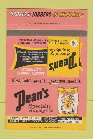 Matchbook Cover - Dean's Specialty Supply Waseca MN Sioux Falls SD 40 Strike