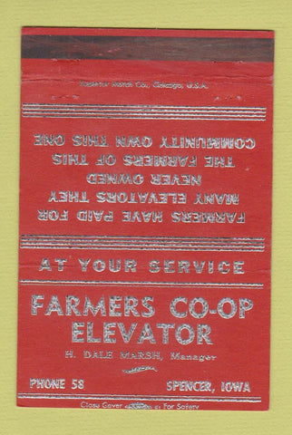 Matchbook Cover - Farmers COOP Elevator Spencer IA low phone # 40 Strike