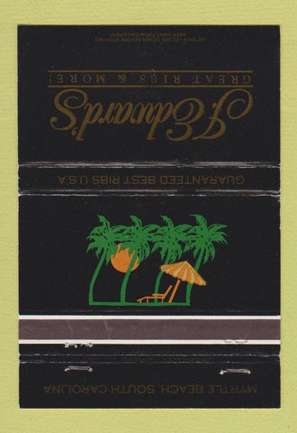 Matchbook Cover - J Edward's Ribs Myrtle Beach SC 40 Strike