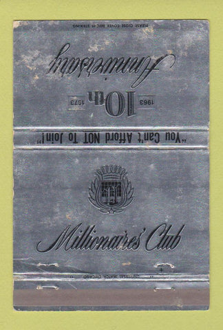 Matchbook Cover - Millionaire's Club 10th  1973 Chicago IL WEAR 40 Strike