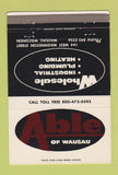 Matchbook Cover - Able Pluming Heating Supply Wausau WI 40 Strike