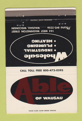 Matchbook Cover - Able Pluming Heating Supply Wausau WI 40 Strike