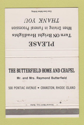 Matchbook Cover - Butterfield Funeral Home Cranston RI 40 Strike