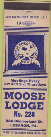 Matchbook Cover - Matchbook Cover Moose Lodge Lebanon PA