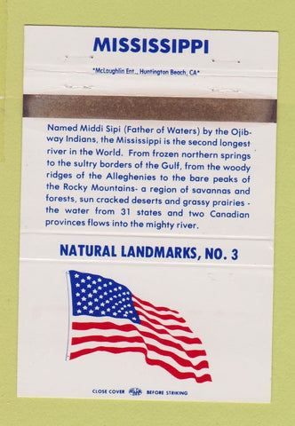 Matchbook Cover - Natural Landmarks RMS #3 Mississippi River WEAR 40 Strike