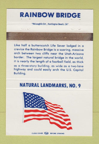 Matchbook Cover - Natural Landmarks RMS #9 Rainbow Bridge WEAR 40 Strike