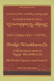 Matchbook Cover - Bridge Washburn Liquor Lake Forest IL 40 Strike