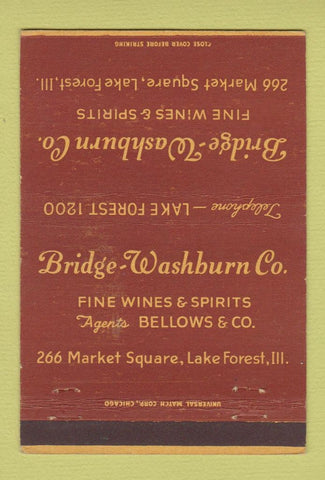 Matchbook Cover - Bridge Washburn Liquor Lake Forest IL 40 Strike
