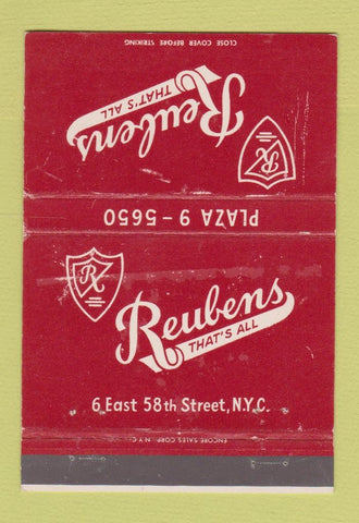 Matchbook Cover - Reuben's New York City WEAR 40 Strike