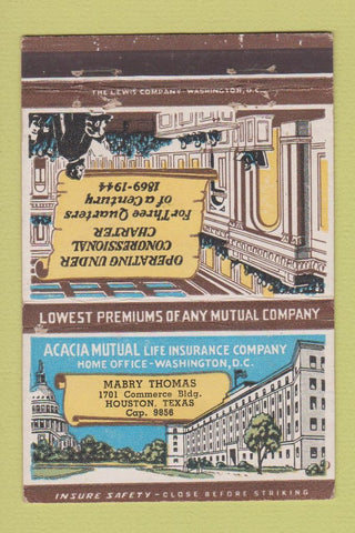 Matchbook Cover - Acacia Mutual Life Insurance Houston TX 40 Strike