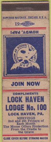 Matchbook Cover - Matchbook Cover Moose Lodge Lock Haven PA POOR