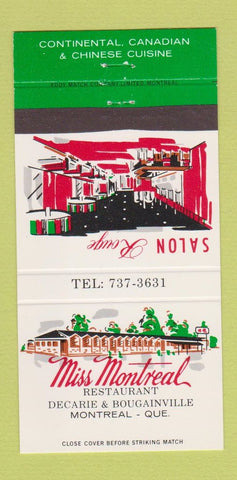 Matchbook Cover - Miss Montreal Restaurant QC 30 Strike