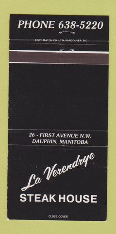Matchbook Cover - La Verendrye Steak House Dauphin MB 30 Strike