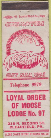 Matchbook Cover - Matchbook Cover Moose Lodge Clearfield PA