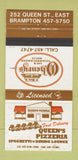 Matchbook Cover - O'Henry's Queen's Pizza Brampton ON 30 Strike