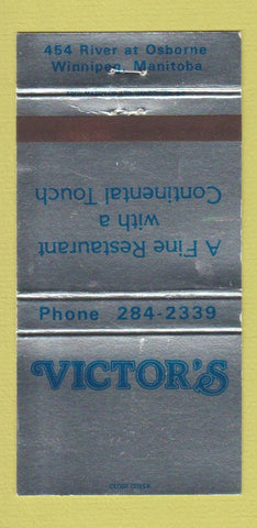 Matchbook Cover - Victor's Restaurant Winnipeg MB 30 Strike