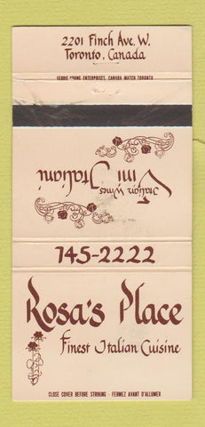 Matchbook Cover - Rosa's Place Toronto ON Italian 30 Strike