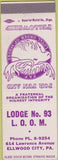 Matchbook Cover - Matchbook Cover Moose Lodge Ellwood City PA